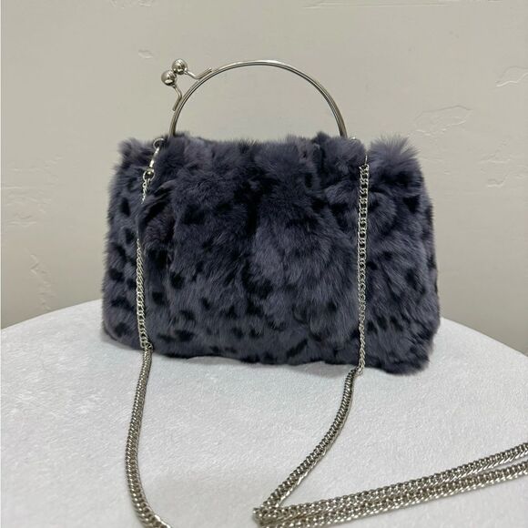 Handmade Real Rex Rabbit Fur Kiss-lock Top Handle Bag/Crossbody - Picture 11 of 12